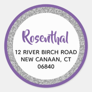 Sticker Rond Glittery Purple & Silver Adresse de retour