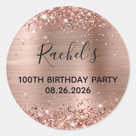 Sticker Rond Glittery Rose Gold Foil 100e fête d'anniversaire (Devant)