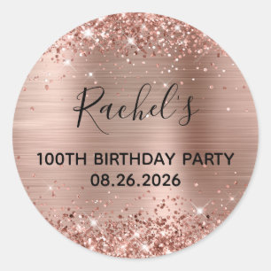 Sticker Rond Glittery Rose Gold Foil 100e fête d'anniversaire