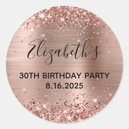 Sticker Rond Glittery Rose Gold Foil 30e fête d'anniversaire (Devant)