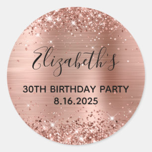Sticker Rond Glittery Rose Gold Foil 30e fête d'anniversaire