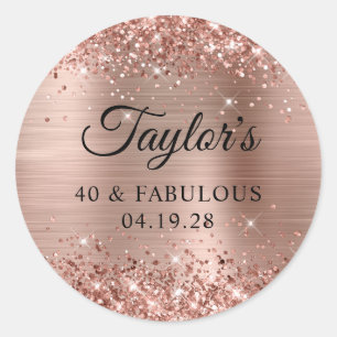 Sticker Rond Glittery Rose Gold Foil 40 & Fabulous