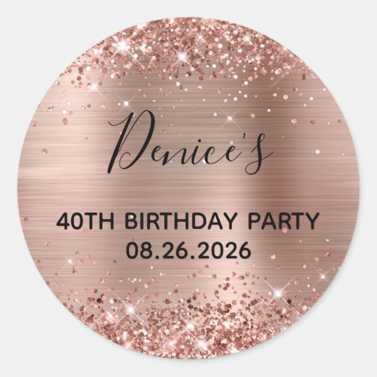 Sticker Rond Glittery Rose Gold Foil 40e fête d'anniversaire (Devant)