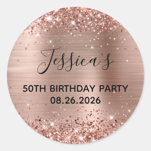 Sticker Rond Glittery Rose Gold Foil 50e fête d'anniversaire (Devant)