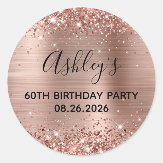 Sticker Rond Glittery Rose Gold Foil 60e fête d'anniversaire (Devant)