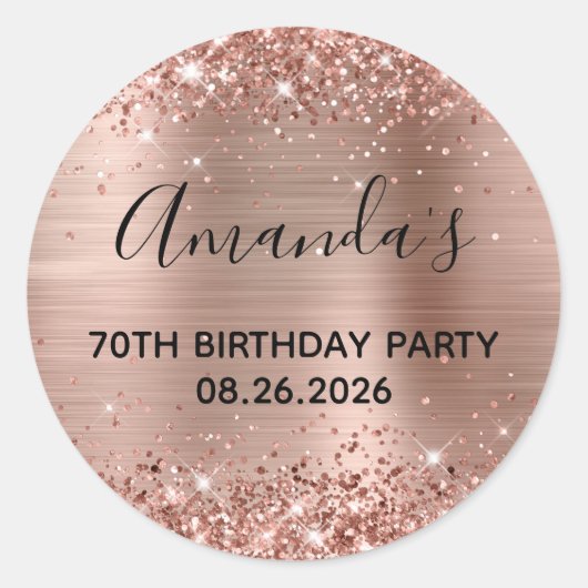 Sticker Rond Glittery Rose Gold Foil 70e fête d'anniversaire (Devant)