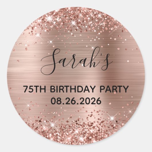 Sticker Rond Glittery Rose Gold Foil 75e fête d'anniversaire (Devant)