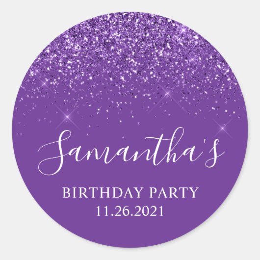 Sticker Rond Glittery Royal violet fête d'anniversaire (Devant)