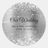 Sticker Rond Glittery Silver Foil Notre Mariage (Devant)