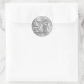 Sticker Rond Glittery Silver Foil Numéro 21 Anniversaire (Sac)