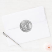 Sticker Rond Glittery Silver Foil Numéro 21 Anniversaire (Enveloppe)