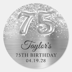 Sticker Rond Glittery Silver Foil Numéro 75 Anniversaire