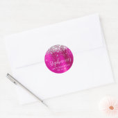 Sticker Rond Glittery Silver Hot Pink Foil 60e anniversaire (Enveloppe)