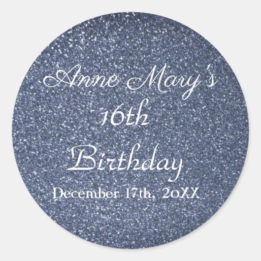 Sticker Rond Glittery Sparkle 16e anniversaire Custom Blue Grey (Devant)
