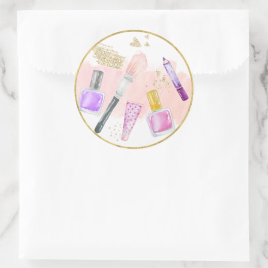 Sticker Rond Glitz & Glam Spa or rose Anniversaire (Sac)