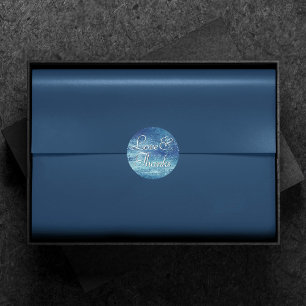 Sticker Rond Glitzy Foil Ice Blue Faux Iridescente Merci