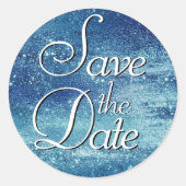 Sticker Rond Glitzy Foil | Ice Blue Iridescent Save the Date (Devant)