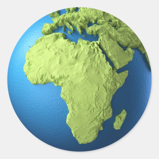 Sticker Rond Globe 3D Isolé Sur Blanc. Afrique continentale (Devant)