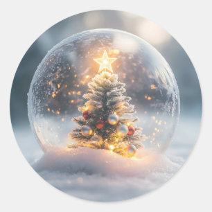 Sticker Rond Globe de neige magique de Noël avec arbre à souffl