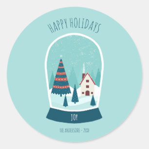Sticker Rond Globe De Neige Mignonne Joyeuses Fêtes
