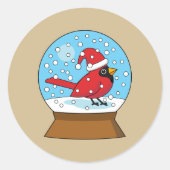 Sticker Rond Globe des neiges avec cardinal rouge mignon (Devant)