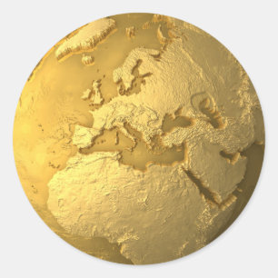 Sticker Rond Globe d'or - la terre en métal. L'Europe, 3d