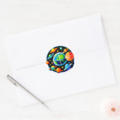 Sticker Rond Globe spatial vibrant avec planètes (Enveloppe)