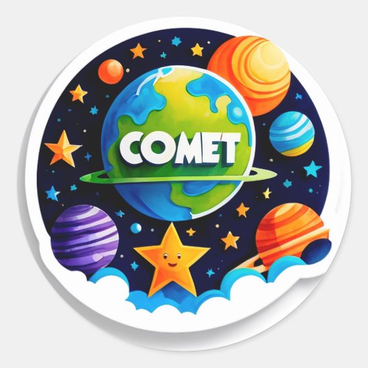 Sticker Rond Globe spatial vibrant avec planètes (Devant)