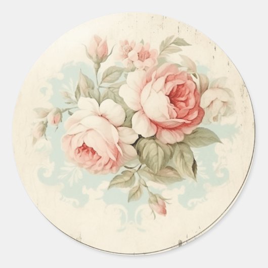 Sticker Rond Gloire rose Peachy, Chic Shabby (Devant)