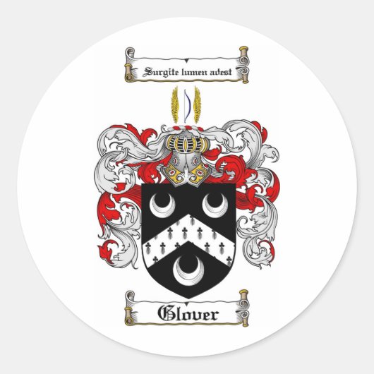 STICKER ROND GLOVER FAMILLE CREST - GLOVER COAT OF ARMS (Devant)