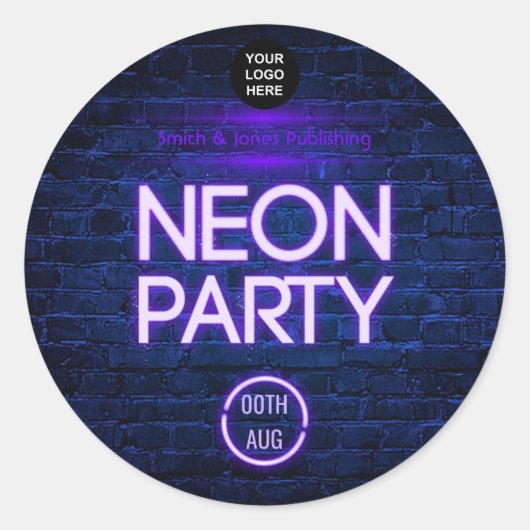 Sticker Rond Glow in the Dark Neon Invitation de la fête de l'e (Devant)