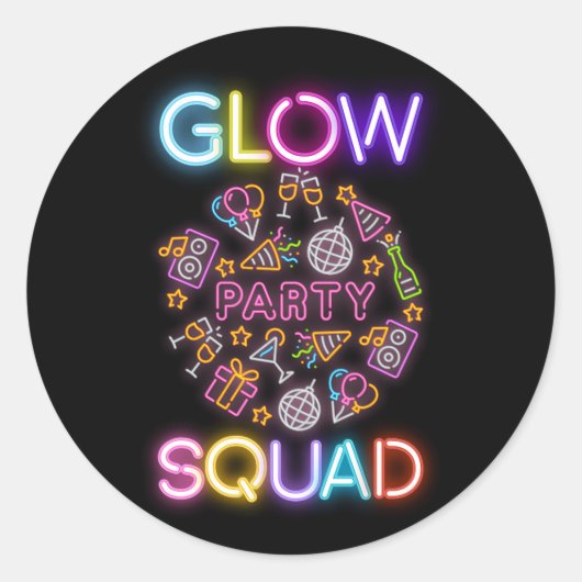 Sticker Rond Glow Party Squad Neon Lumières Anniversaire (Devant)
