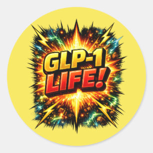 Sticker Rond GLP-1 VIE ! Bande dessinée Pop Art