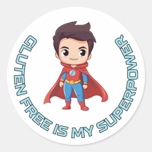 Sticker Rond Gluten Free est ma super-puissance - Comic Hero Ce (Devant)