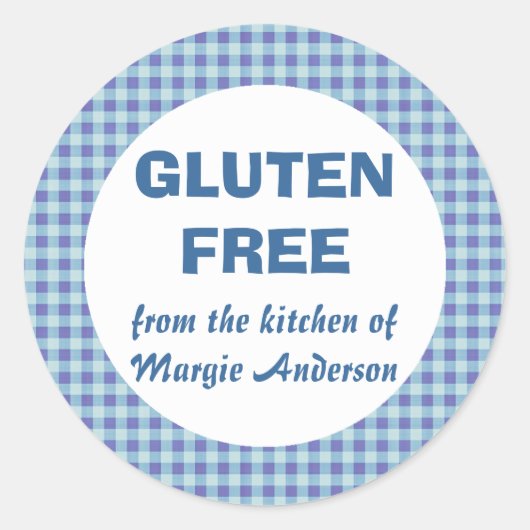 Sticker Rond Gluten Free Food En vichy Bleu (Devant)