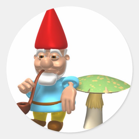 Sticker Rond gnome appuyé sur un champignon (Devant)