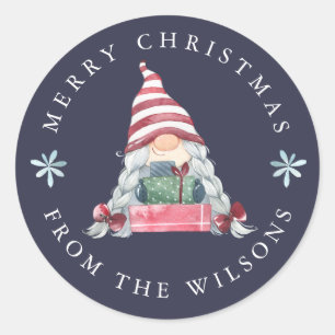 Sticker Rond Gnome avec cadeaux Joyeux Noël