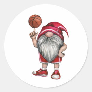 Sticker Rond Gnome Basketball Thème Anniversaire Fête Classique