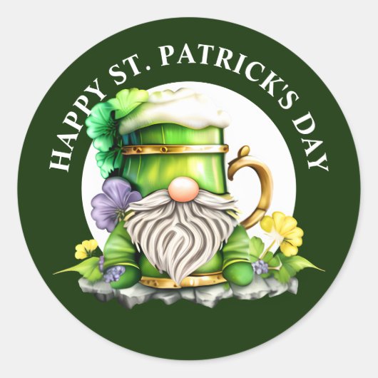 Sticker Rond Gnome brasserie Saint Patrick's day green gold (Devant)