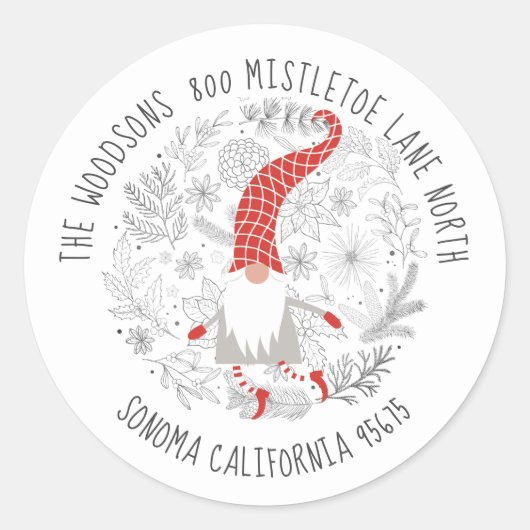 Sticker Rond Gnome Christmas Foliing Adresse de retour (Devant)