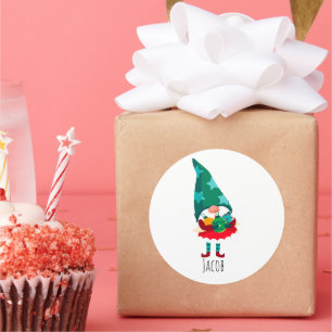 Sticker Rond Gnome de Noël mignonne avec ornements de Noël