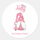 Sticker Rond Gnome de Noël Rose Joyeux (Devant)