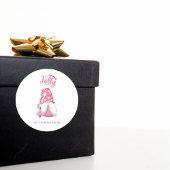 Sticker Rond Gnome de Noël Rose Joyeux