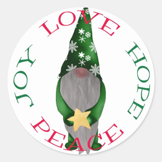 Sticker Rond Gnome de Noël vert mignon avec étoile (Devant)