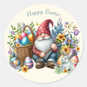 Sticker Rond Gnome de Pâques personnalisé à l'aquarelle