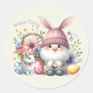 Sticker Rond Gnome de Pâques personnalisé à l'aquarelle