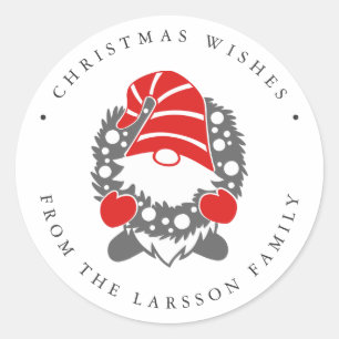 Sticker Rond Gnome drôle avec Garland Festive Noël