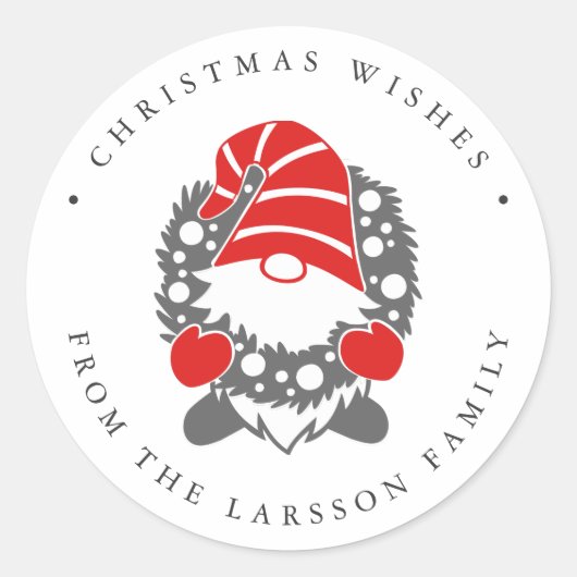 Sticker Rond Gnome drôle avec Garland Festive Noël (Devant)