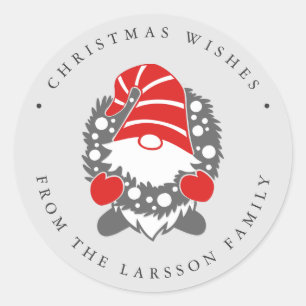 Sticker Rond Gnome drôle avec Garland Grey Adresse festive