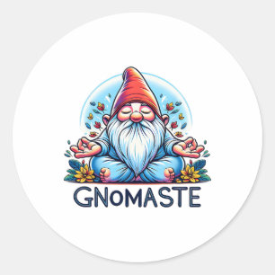 Sticker Rond Gnome drôle Gnomaste Namaste Yoga Méditation